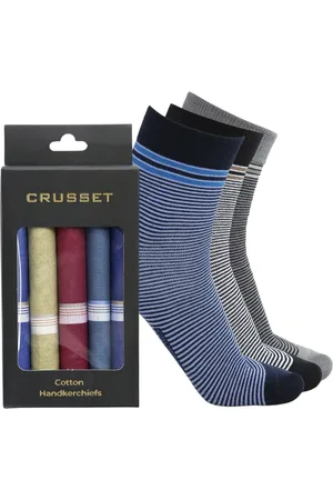 CRUSSET Pack of 5 Assorted Striped Handkerchiefs & Pack Of 3 Ankle Length Socks