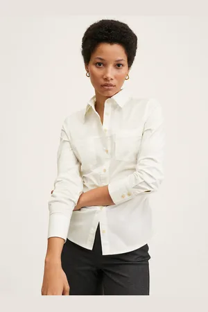 MANGO Women Off White Casual Shirt