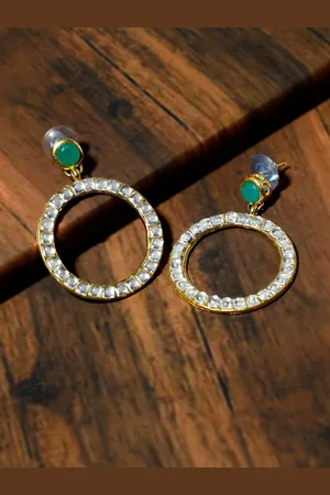 karatcart Green & Silver-Toned Gold-Plated Handcrafted Circular Drop Earrings