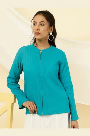 Jaipur Striped Mandarin Collar Cotton Tailored Jacket