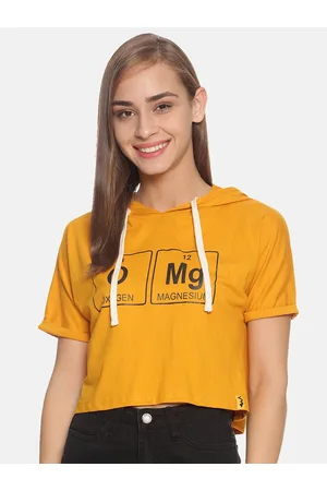 Campus Women Mustard Yellow Printed Pure Cotton Top