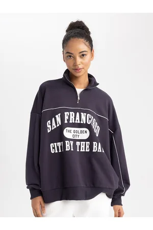 DeFacto Women Navy Blue Printed Sweatshirt