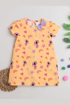 BUMZEE Girls Conversational Printed Cotton A-Line Dress