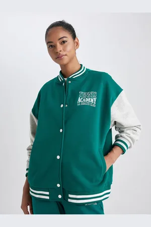DeFacto Women Green White Typography Varsity Jacket