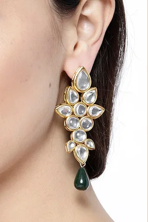 karatcart Green Gold-Plated Handcrafted Floral Drop Earrings
