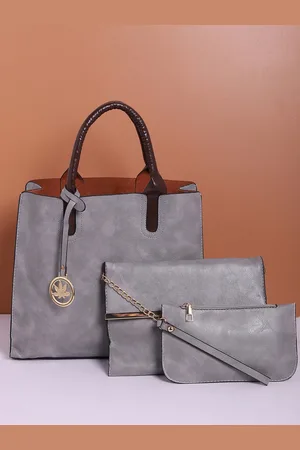 Campus Sutra Set Of 3 Textured Tasselled Structured Tote Bag
