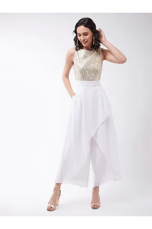 DressBerry Off White & Gold-Toned Layered Basic Jumpsuit
