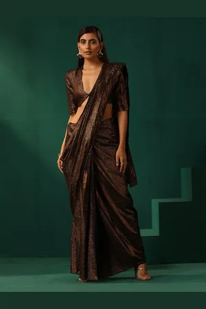 trueBrowns Striped Zari Pure Cotton Ready to Wear Saree