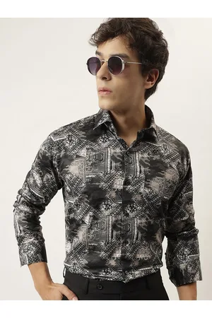 HANCOCK Premium Slim Fit Ethnic Motifs Printed Cotton Satin Casual Shirt