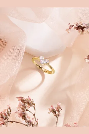 Zavya Women Gold-Plated CZ Studded Sterling Silver Finger Ring