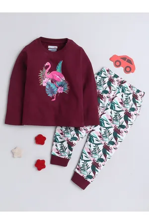 BUMZEE Girls Printed Pure Cotton T-Shirt And Trousers