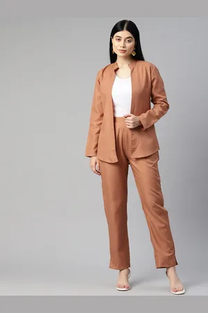 Cottinfab Women Solid Front Open Shrug with Trousers