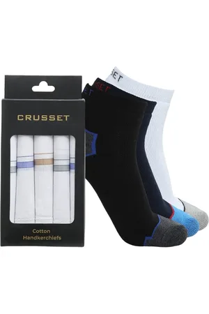 CRUSSET Pack of 5 Assorted Striped Handkerchiefs & Pack Of 3 Ankle Length Socks