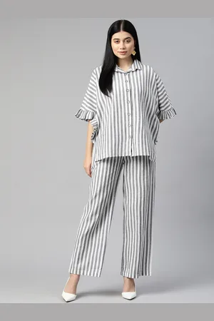 Cottinfab Women Striped Shirt with Trousers