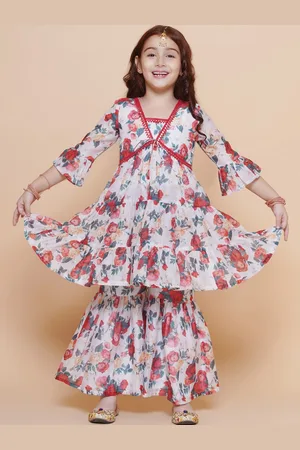 Bhama Girls Floral Printed Empire A-line Kurta with Sharara