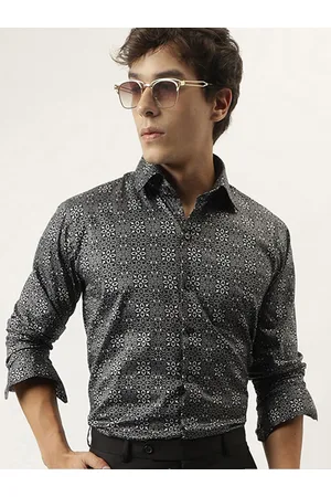 HANCOCK Premium Slim Fit Ethnic Motifs Printed Pure Cotton Party Shirt