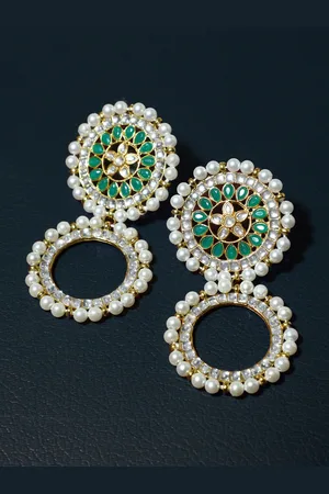 karatcart Gold-Plated & White Contemporary Drop Earrings