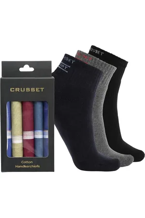 CRUSSET Men Assorted Pack of 5 Handkerchiefs & 3 Ankle Length Socks