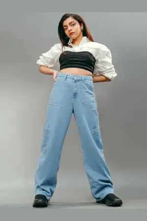 FREAKINS Women Straight Fit High Rise Clean Look Light Fade Cotton Jeans
