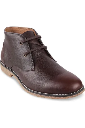 Metro Men Brown Solid Mid Top Leather Derbys