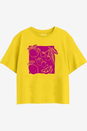 BONKIDS Girls Graphic Printed Drop-Shoulder Sleeves Cotton Boxy T-shirt