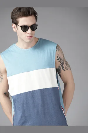 Buy Roadster Men Blue & White Striped Round Neck T Shirt - Tshirts for Men  9586559