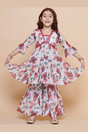 Bhama Girls Floral Printed Empire A-Line Sequinned Kurta with Sharara