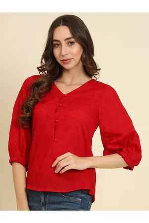 HERE&NOW Self Design V-Neck Regular Top