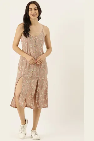Campus Women Peach-Coloured & Of-White Printed Sheath Dress