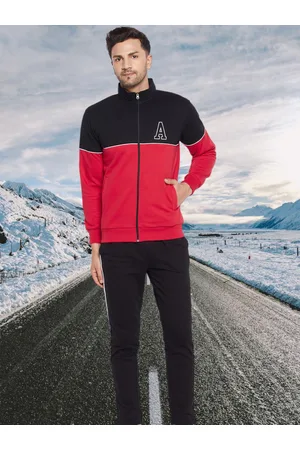 WILD WEST Colourblocked Mock Collar Cotton Fleece Tracksuit