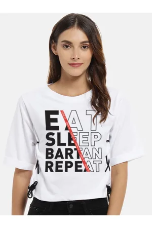 Campus Women White Printed Boxy Pure Cotton Top