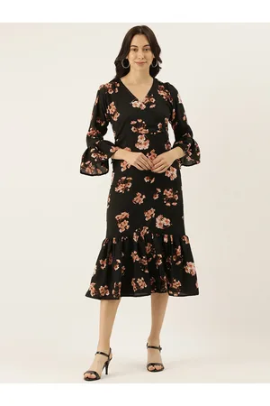Campus Women Black & Brown Printed A-Line Dress