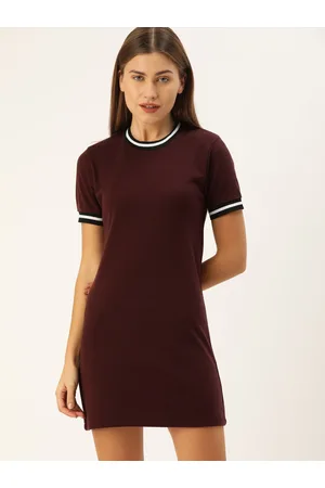 Campus Women Maroon Solid T-shirt Dress