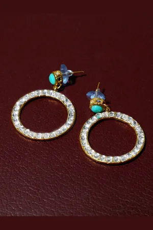 karatcart Gold-Plated & Blue Circular Drop Earrings