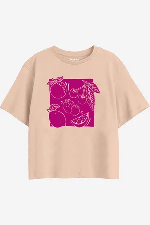 BONKIDS Girls Graphic Print Round Neck Cotton Boxy T-shirt