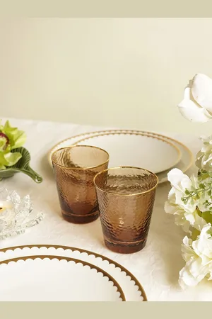 Pure Home and Living Brown 2 Pieces Hammered Glass Drinking Glass