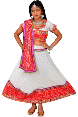 ahhaaaa Girls Embroidered Thread Work Ready to Wear Cotton Lehenga Choli With Dupatta