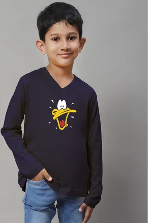 Friskers Boys Graphic Printed V-Neck Long Sleeve Cotton Slim Fit T-shirt