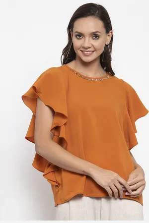 Gipsy Women Orange Solid A-Line Top
