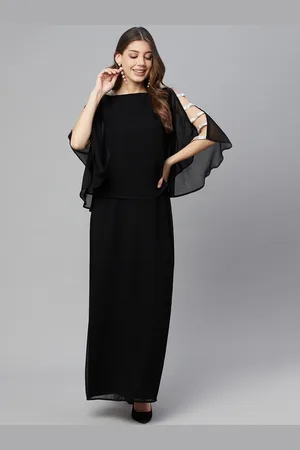 Cottinfab Women Black Solid Georgette Maxi Dress