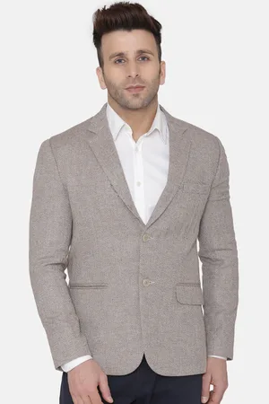 Wintage Men Beige Self Design Regular-Fit Single-Breasted Blazer