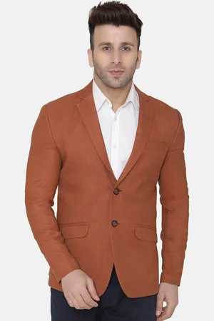 Wintage Men Rust-Coloured Solid Regular-Fit Single-Breasted Woolen Blazer