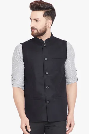 Even Men Black Solid Nehru Jacket