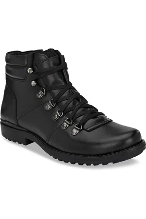 Delize Men Black Leather High-Top Flat Boots