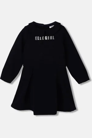 Elle Girls Typography Printed Peter Pan Fit & Flare Dress