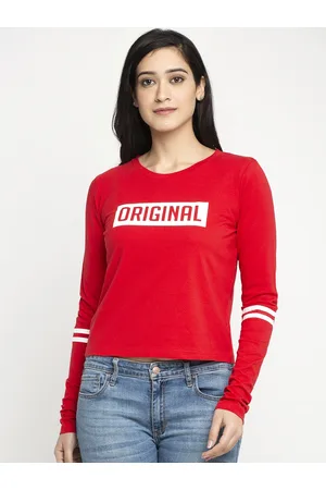 DOOR74 Women Red Printed Round Neck T-shirt