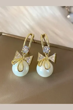 ISHKAARA Gold-Plated Bow Beaded Classic Drop Earrings