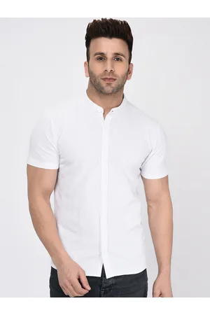 WILD WEST Men White Regular Fit Solid Casual Shirt