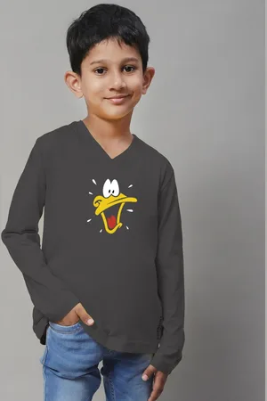Friskers Boys Graphic Printed V-Neck Long Sleeve Cotton Slim Fit T-shirt