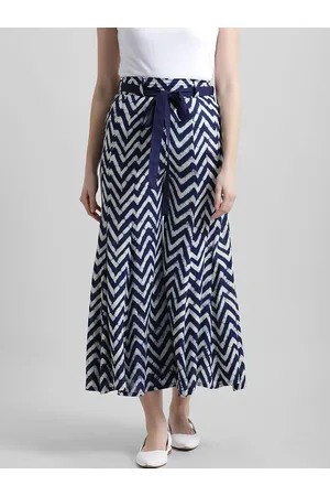 Azira Women White & Blue Printed Flared Palazzos